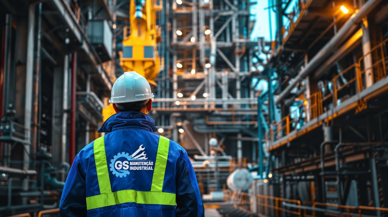 Técnico da GS Manutenção Industrial em planta industrial